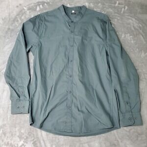 Mens Slim Fit Band Collar Long Sleeve Button Down Shirt Sage Green XL